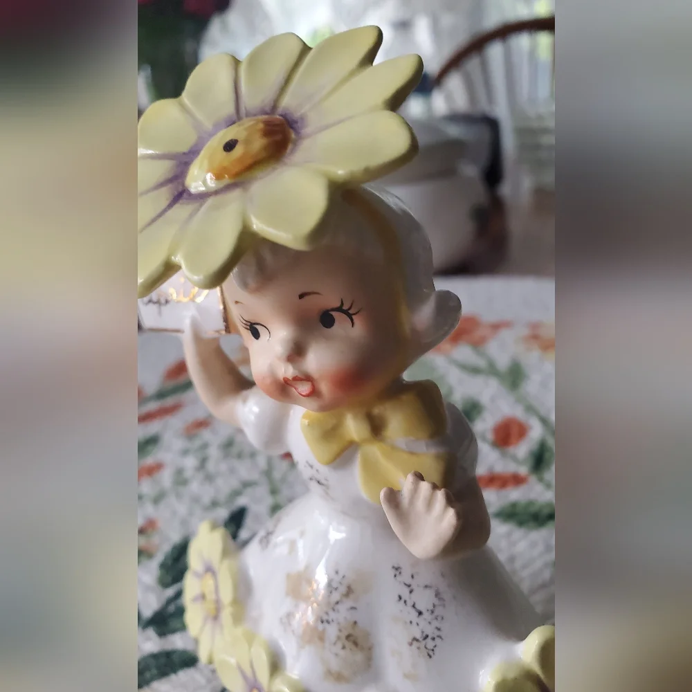 Charming April Flower Girl Cake Topper - Yellow and White